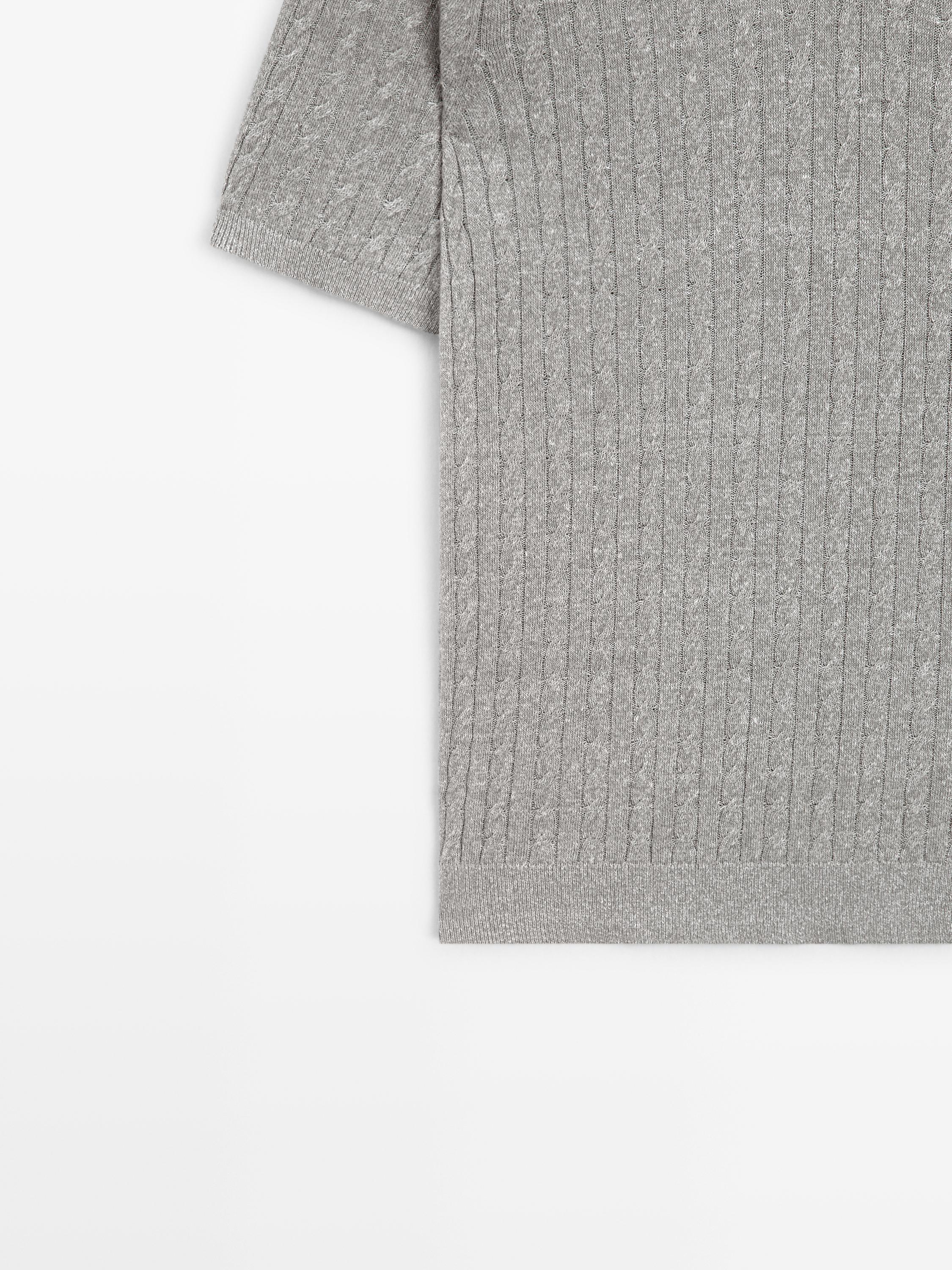 Cotton and linen cable-knit polo sweater